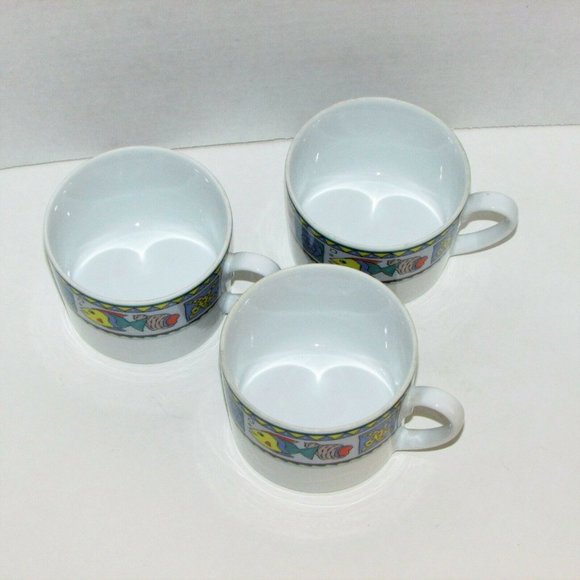 3 Studio Nova Beach Party Coffee Cups Y0289 Fish Cottage Decor Replacement China - Picture 7 of 13